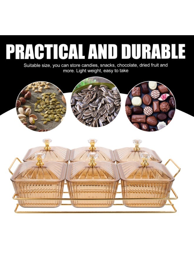 CHIYLE 6 pcs Serving Bowls Set with Gold Metal Rack Tray, Removable Condiment Dishes for Fruit, Dessert, Appetizers, Nuts, Snacks & Candy - Image 3